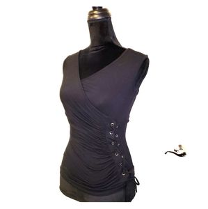 Lace Up Black Sleeveless Fashion Top